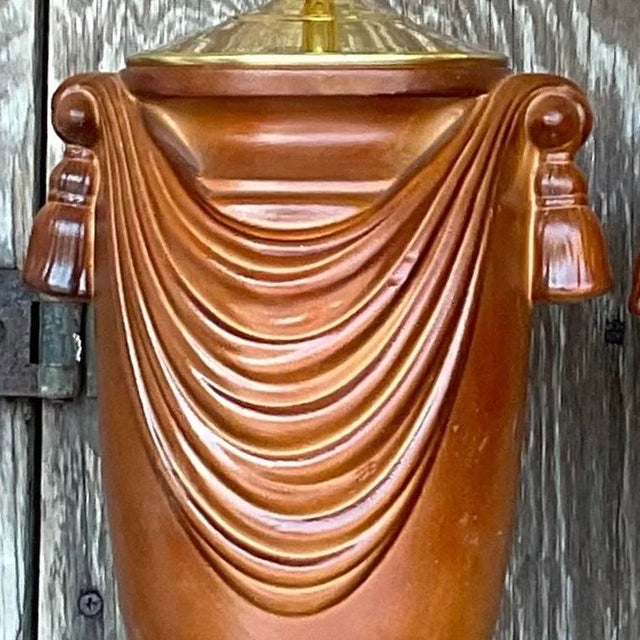 Metal Vintage Boho Glazed Ceramic Swag Lamps - a Pair For Sale - Image 7 of 14