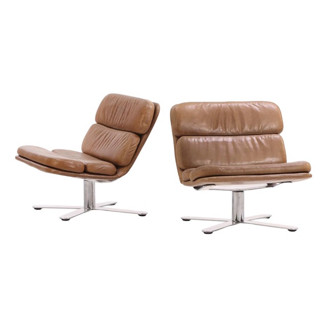 1960s Pair of Solo Lounge Chairs in Leather and Chrome Attributed to John Follis for Fortress For Sale