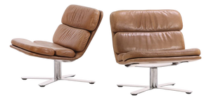 1960s Pair of Solo Lounge Chairs in Leather and Chrome Attributed to John Follis for Fortress