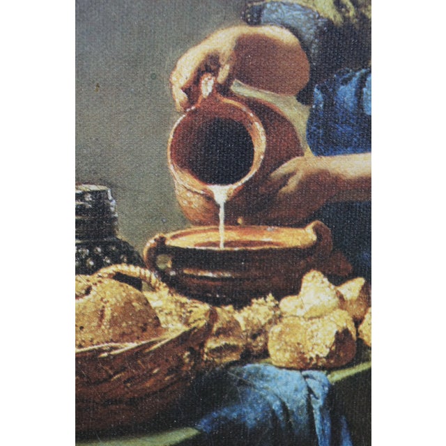 Vintage 1983 Kitchen Maid Milkmaid Print on Board After Johannes Vermeer 20", Framed For Sale - Image 4 of 11
