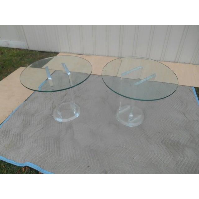 Mid-Century Modern 1970s Lucite and Glass Top Side Tables- a Pair For Sale - Image 3 of 7