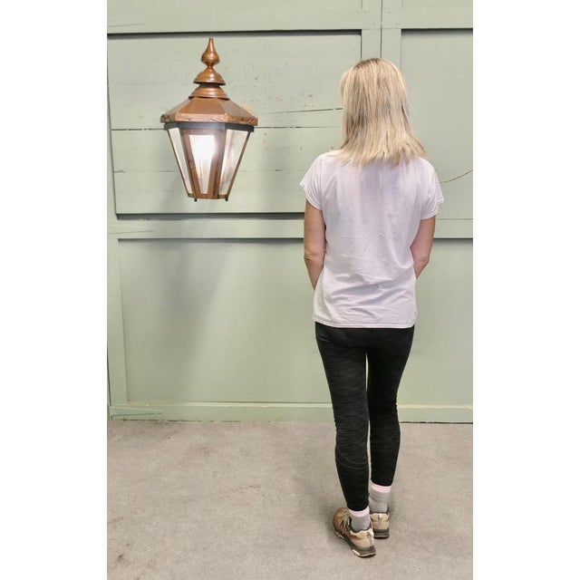 A Large 6 Side Copper Wall Hanging Lantern This is a Large Copper Wall Lantern it has 6 sides and a front opening door for...