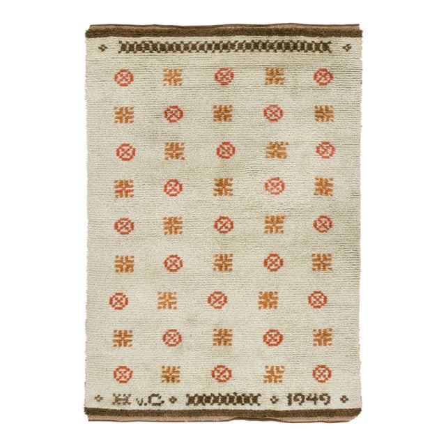 Vintage Swedish Rya Wool Dated Rug With Geometric Motifs by Rug & Kilim, 1940-1949 For Sale