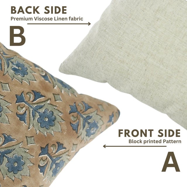 Fabdivine Indian Block Print Cushion Cover 16x16 Inch Viscose Linen-Kusum For Sale - Image 4 of 5