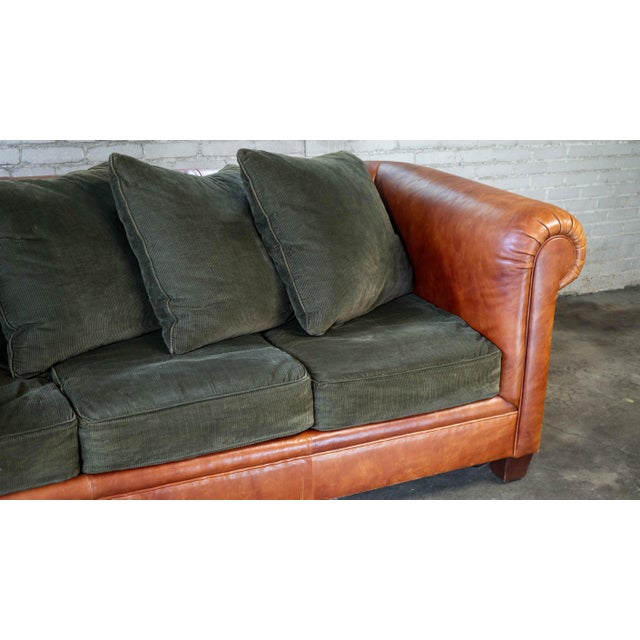2000 - 2009 Ralph Lauren Chesterfield Cognac Leather and Corduroy Sofa For Sale - Image 5 of 17