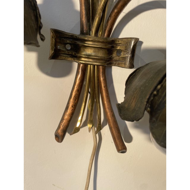 Copper Floral Wall Lamp in Copper and Brass, 1960s For Sale - Image 8 of 11