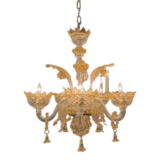 Murano Amber and Clear Venetian Chandelier For Sale