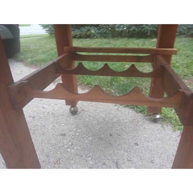 Vintage Butcher Block Work Table, With Hanging Rack, on Brass Castors For Sale - Image 4 of 15