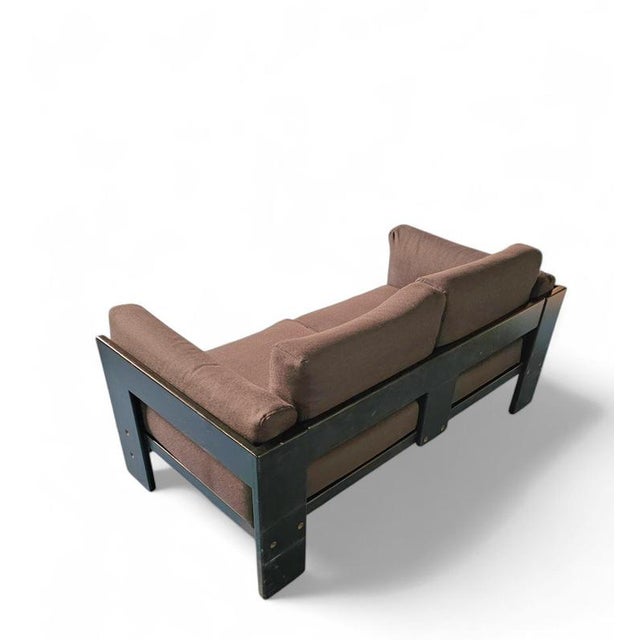 Bastiano Two-Seat Sofa in Black Wood Frame and Fabric Cushions by Afra & Tobia Scarpa for Gavina, Italy, 1960s For Sale - Image 6 of 10