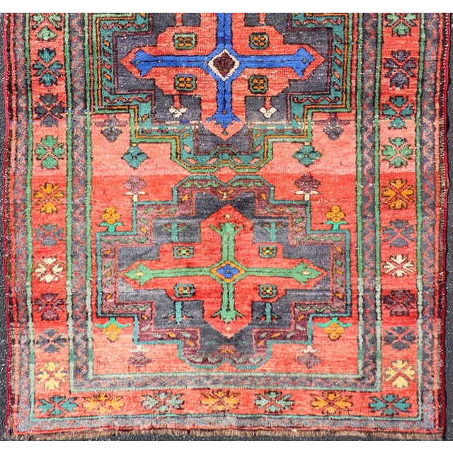 Tribal Vintage Caucasian Kazak Rug With Triple Geometric Medallions 4'1 X 7'0 For Sale - Image 3 of 13