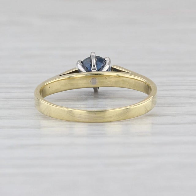 Modern 0.50ct Blue Sapphire Solitaire Ring 18k Yellow Gold Platinum Sz 5 Cathedral Band For Sale - Image 3 of 7