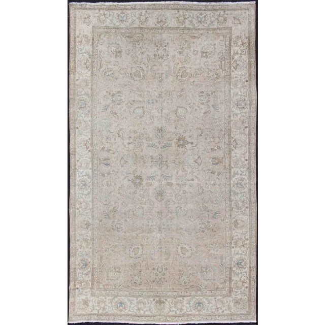 Persian Tabriz Long Rug With Floral Design in Ivory, Blue, Blush, Brown For Sale - Image 13 of 13