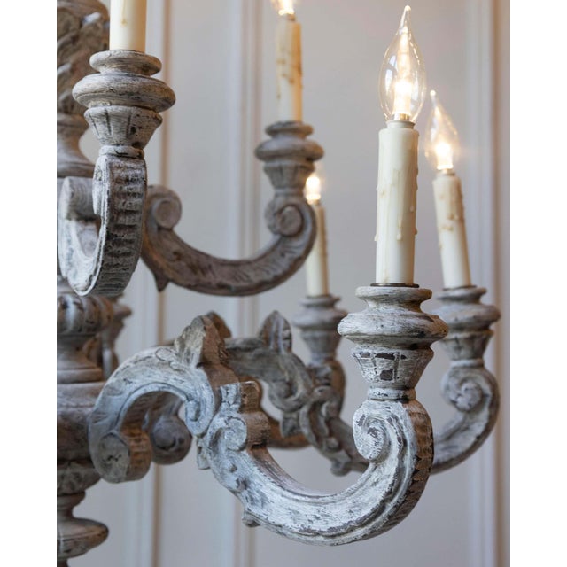 Wood 20th Century French Carved and Painted Wood Twelve-Light Chandelier For Sale - Image 7 of 18