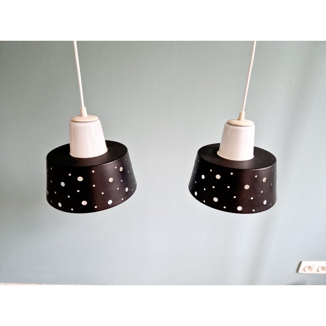 Vintage Scandinavian Pendant Lights in White Opaline and Black Lacquered Metal, 1960, Set of 2 For Sale - Image 10 of 17