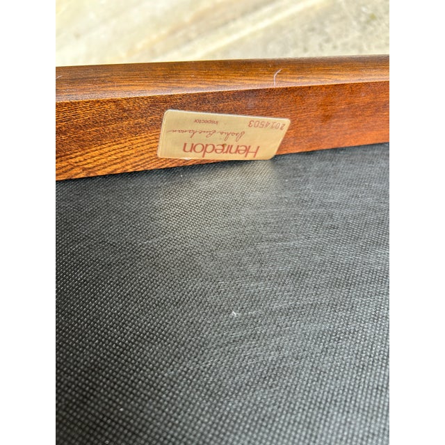 Wood Henredon Campaign Style MCM Dining Chairs-Set of 4 Reupholstered For Sale - Image 7 of 9