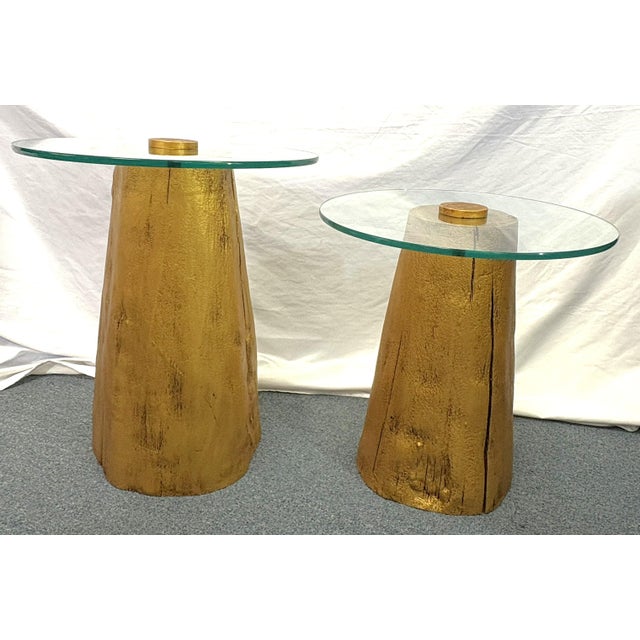 1980's Modern Tree Trunk Tables With Glass Tops and Gold Finish - A Pair For Sale - Image 10 of 13