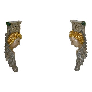 Mid-Century Wall Consoles with Seraph Motif, 1950s, Set of 2 For Sale