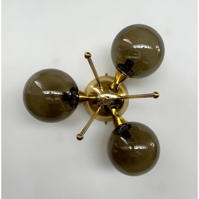 Not Yet Made - Made To Order Trifoglio Polished Brass Smoky Globe Flush Mount by Fabio LTD For Sale - Image 5 of 9