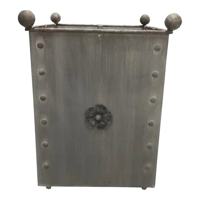 Vintage French Orangerie Style Galvanized Zinc Square Planter Box For Sale