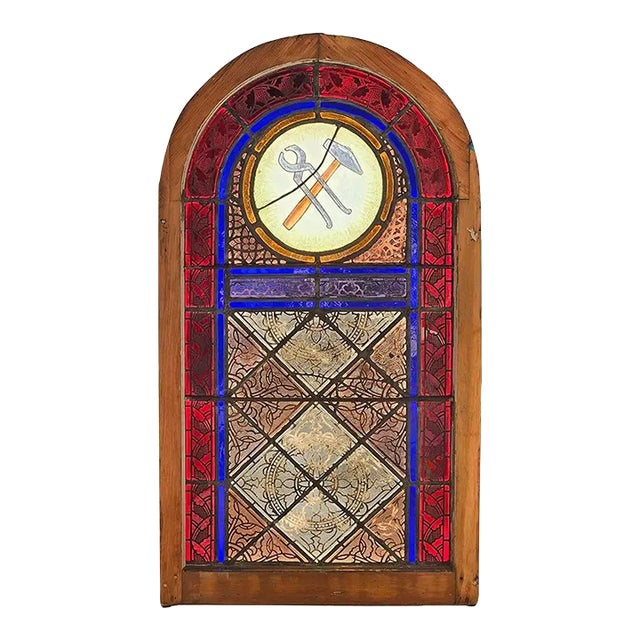 1873 Romanesque Revival Style Polychrome Stained Glass Window For Sale