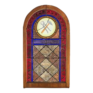 Antique Romanesque Revival Style Polychrome Stained Glass Window