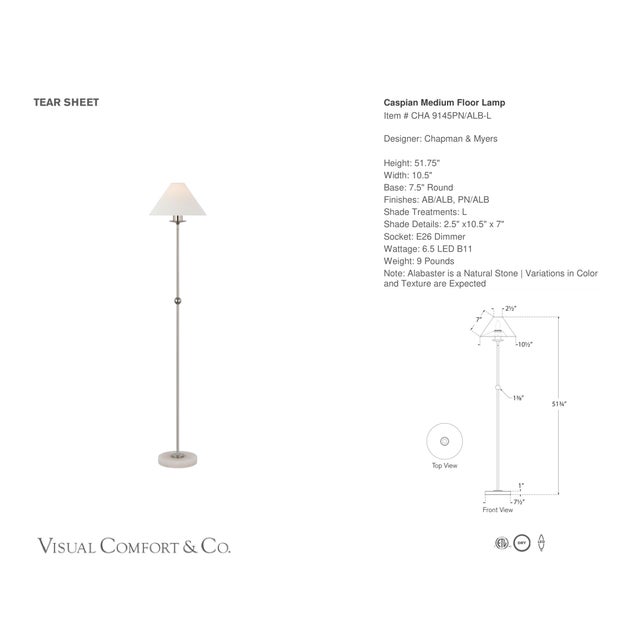 Chapman & Myers by Visual Comfort Signature Caspian Medium Floor Lamp in Polished Nickel and Alabaster with Linen Shade...