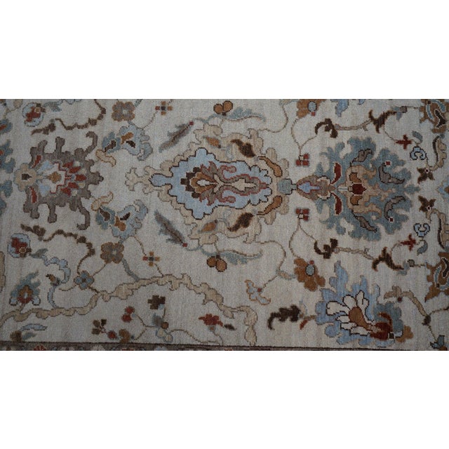 Islamic Afghan Wool Sultanabad Master 6x9 Light Blue, Ivory & Tan Handmade Area Rug #1143262 For Sale - Image 3 of 3