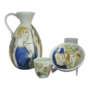 1960 Hand Painted Carl Harry Stalhane Rorstrand Pitcher Bowl Cup - 3 Piece Group