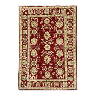 Red & Beige Persian-Style Floral Wool Rug, Natural Dyes, 3'4" X 4'11" For Sale