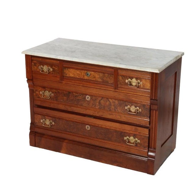 Antique Eastlake Walnut Five Drawer Marble Top Dresser C1890 For Sale - Image 10 of 10