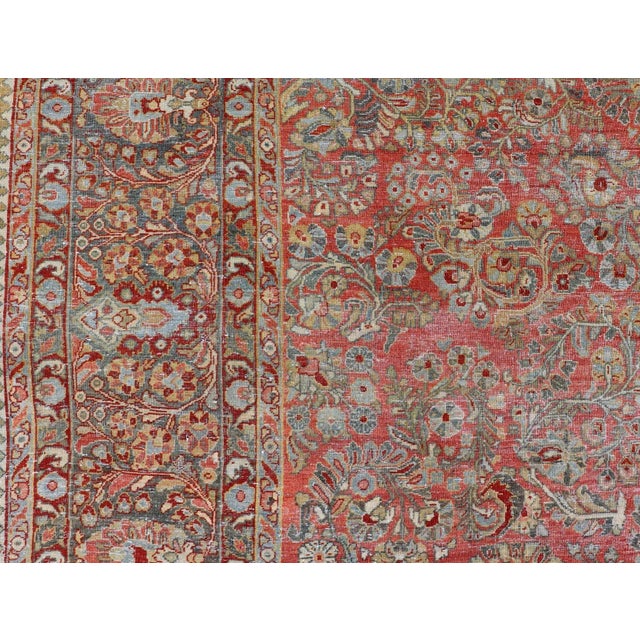 Red Early 20th Century Antique Persian Sarouk With All-Over Floral Design on a Light Red Field For Sale - Image 8 of 13