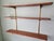 Mid-Century Modern Vintage 1970s Three Tier Open Hardwood Wall Mount Shelves W Adjustable Bracket Brass Rails For Sale - Image 3 of 10