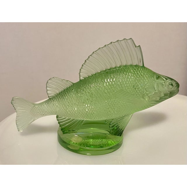1990s Vintage MCM Lalique Green Crystal Perch Fish Figurine For Sale - Image 5 of 7