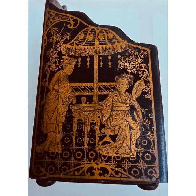 Black Antique Meiji Period Japanned Letter Holder,Chinoiserie For Sale - Image 8 of 18