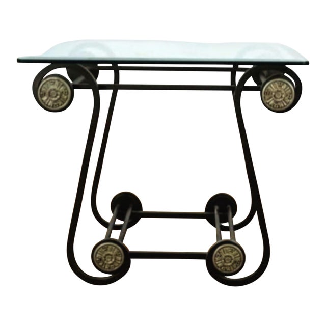 1970s Vintage Wrought Iron & Glass Side Table For Sale