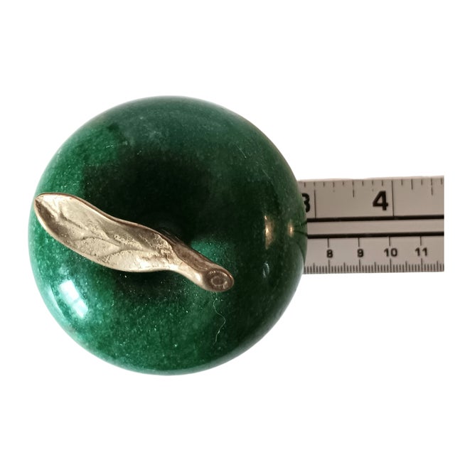 Vintage Green Marble Apple Paperweight With Brass Stem For Sale - Image 10 of 10