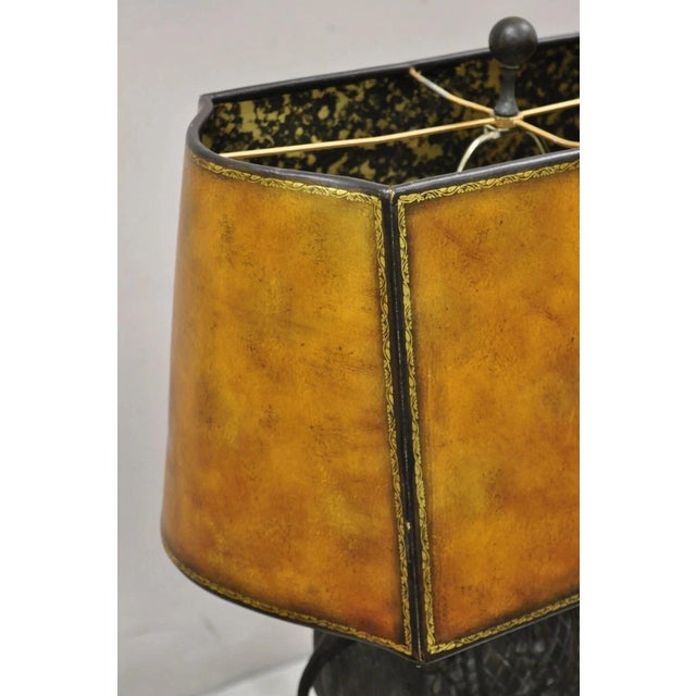 Metal Late 20th Century Maitland Smith Bronze Figural Elephant Table Lamp Faux Tooled Leather Shade (A) For Sale - Image 7 of 12