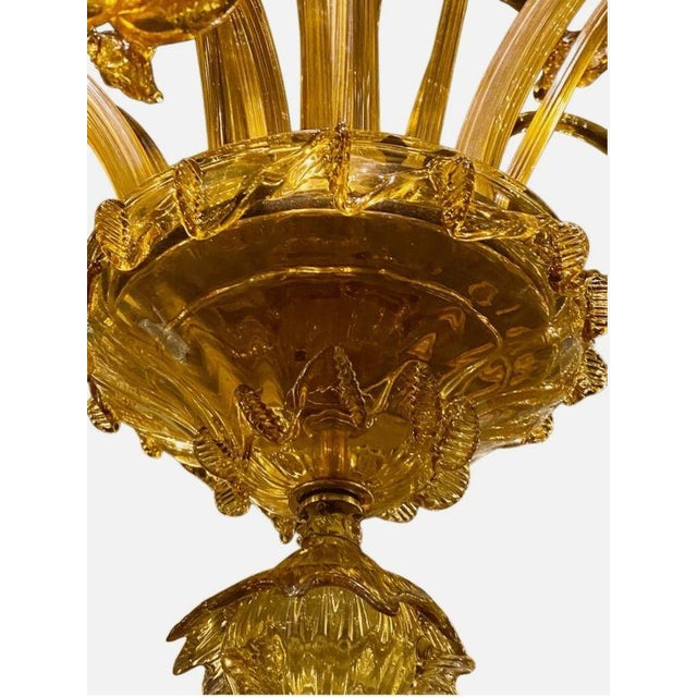 Italian Vintage Italian Venetian Gold Murano Glass Floral Chandelier For Sale - Image 3 of 7