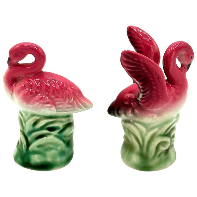 Mid-Century Modern Mid 20th Century Pink Flamingo Ceramic Salt & Pepper Shaker Set, Lefton's Japan For Sale - Image 3 of 5