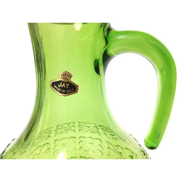 Mid 20th Century Jay Green Glass Pitcher and Glasses Embossed Pattern With Gold Design Italy - Set of 7 For Sale - Image 4 of 8