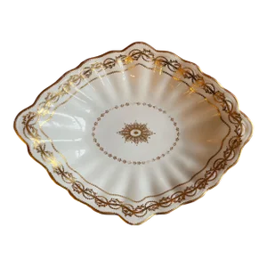 Antique 18th Century Derby Porcelain Navette Shape Centerpiece Bowl in White With Gilding