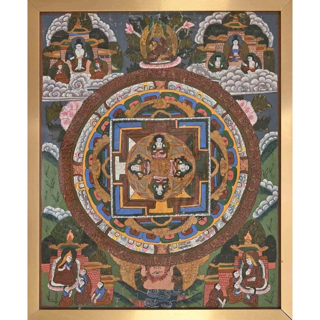Jean Boullet, Vintage Tibetan Thangka, Mixed Media, Mid-20th Century For Sale - Image 4 of 4