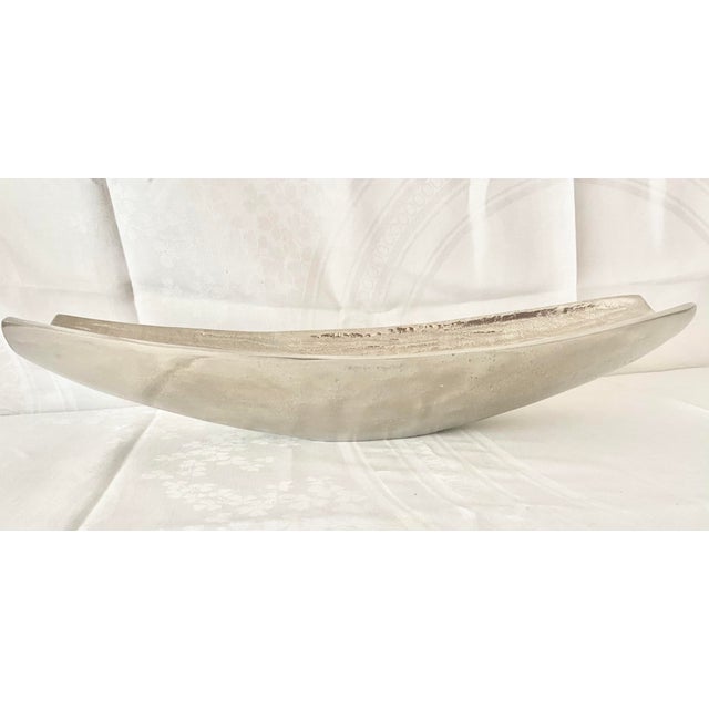 Metal Crate & Barrel Handcrafted "Allegra" Nickel-Finish Oblong Centerpiece Bowl For Sale - Image 7 of 12