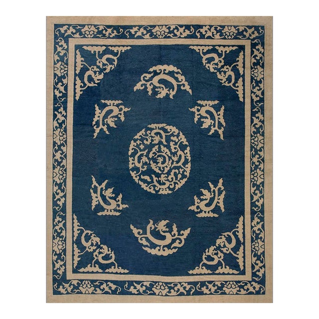 Blue Room Size Antique Artistic Chinese Dragon Design Peking Carpet For Sale