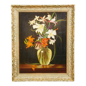Still Life With Flowers, Oil Painting on Wood, Germany 1950s