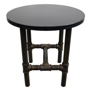 Industrial Steampunk Metal Pipe Round Side Table For Sale