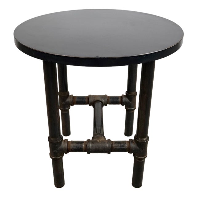 Industrial Steampunk Metal Pipe Round Side Table For Sale