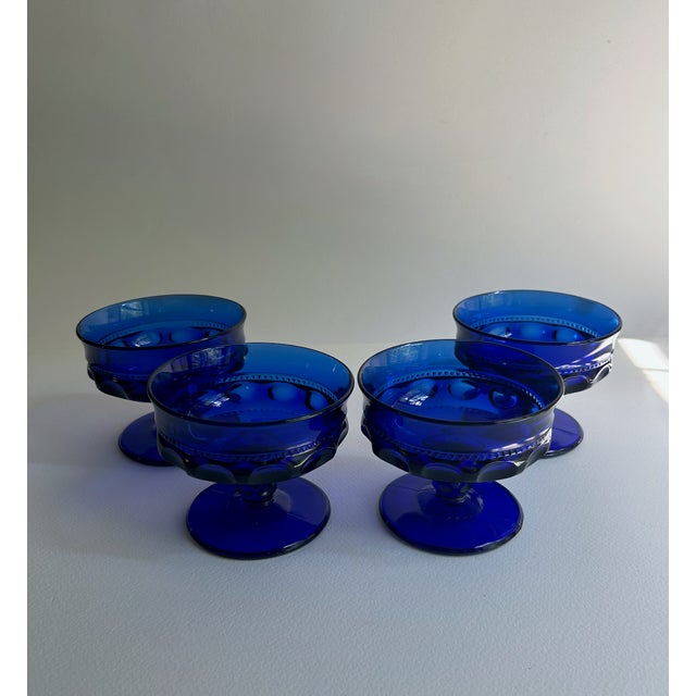 Blue Mid 20th Century Set of 4 Colony Glass Co. Crown Cobalt Blue Pedestal Dishes For Sale - Image 8 of 16