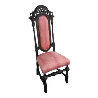 Early 1900s Heavy Hand Carved Tall Side Desk Chair For Sale
