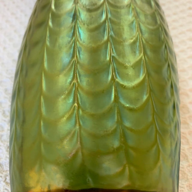 Early 20th Century Bohemian Green Iridescent Glass Vase (Loetz/Kralik?) For Sale - Image 5 of 11